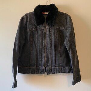 Faded Glory Faux Fur Collar Trim Zip-Up Jacket